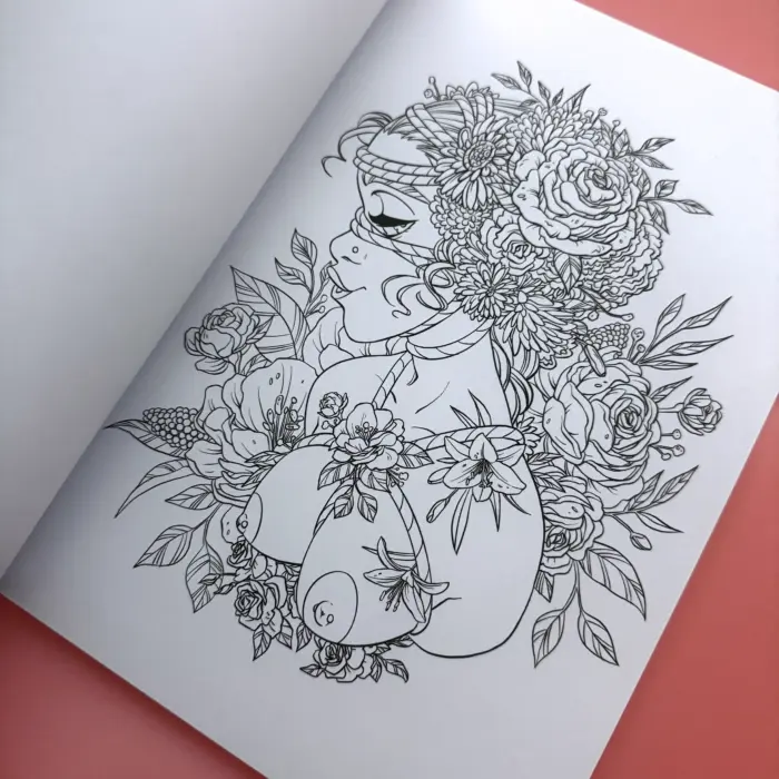 Romantic sex-positive illustrations ind Kinky Karrot floral adult coloring book