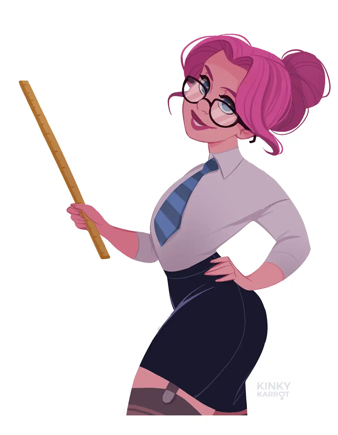 Kinky Karrot Protagonist Lizzy is teaching sex positive education and pleasure in a sexy teacher outfit