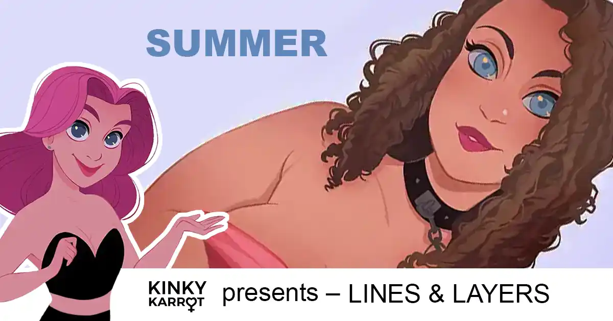Lines and Layers Community Portrait illustration of Summer: a sensual self-portrait with BDSM accessories and silk fabric, created by Kinky Karrot.