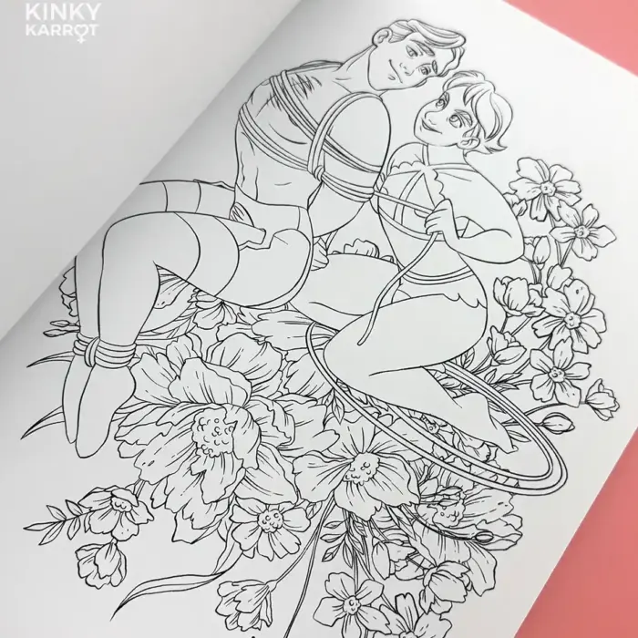 sex-positive coloring book gay couple shibari illustration by Kinky Karrot