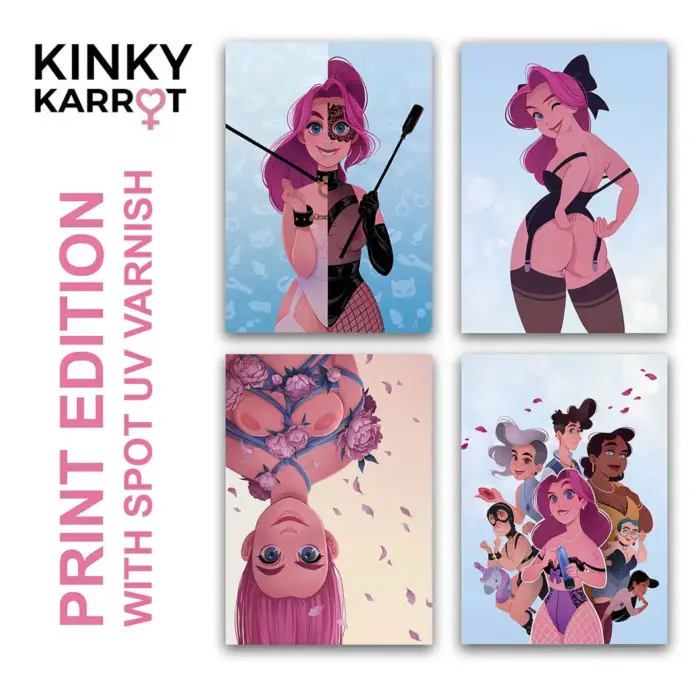 Close-up of spot UV finish on graphic novel art print set