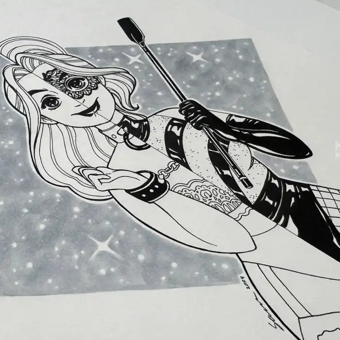 original ink drawing Kinky Karrot comic character Lizzy as switch