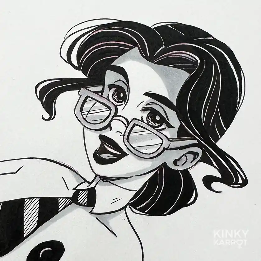 original ink drawing Kinky Karrot cartoon Lizzy as sexy Teacher