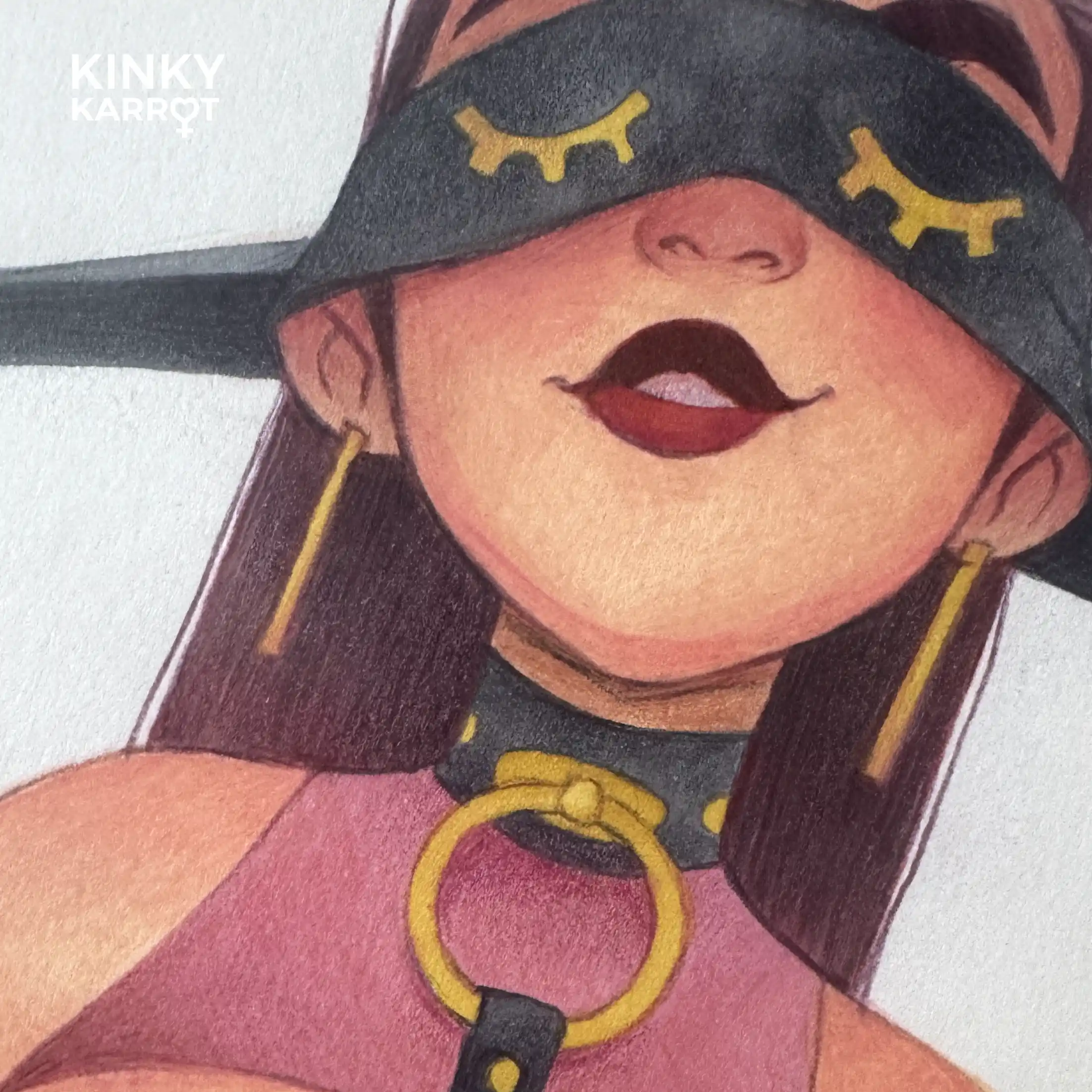 bdsm girl artwork – close-up of blindfold and collar