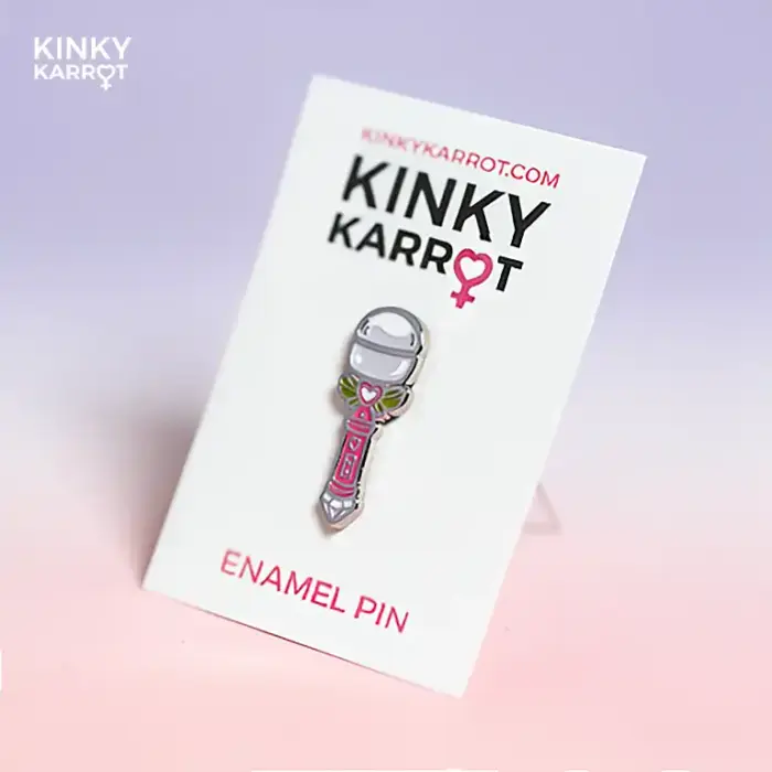 Magic wand enamel pin on white Kinky Karrot backing card