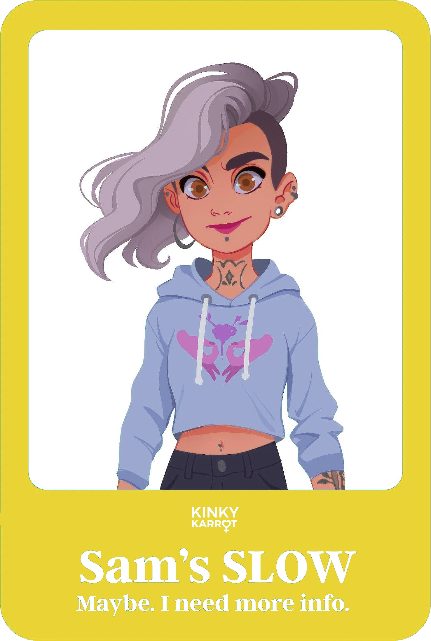 Kinky Karrot Sam communication card yellow for checking boundaries in relationships