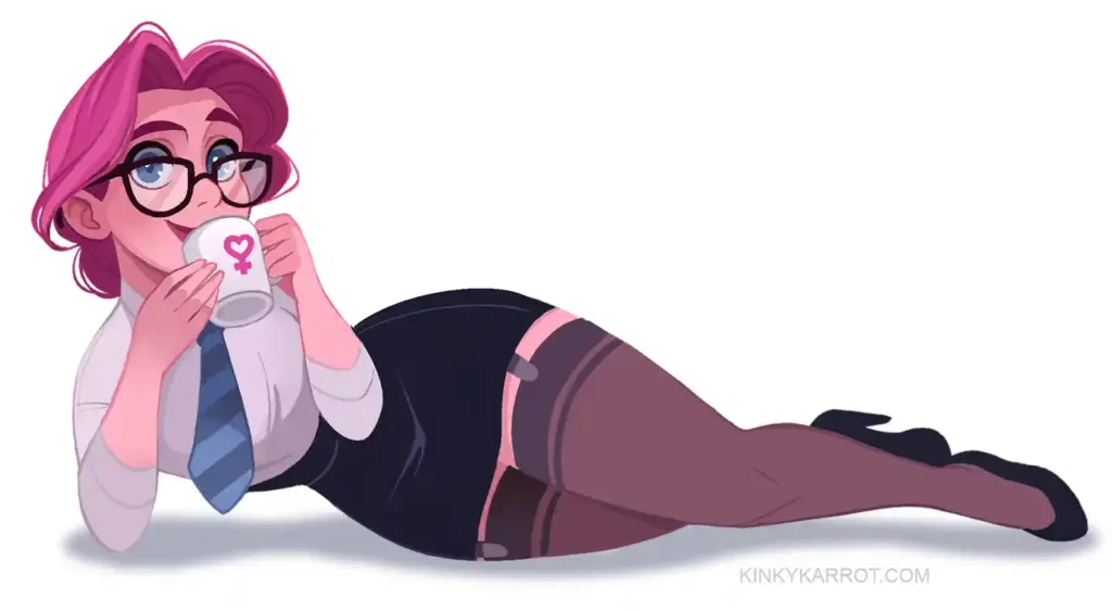 Kinky Karrot sexy cartoon teacher drinking coffe while teaching the difference between kink and fetish