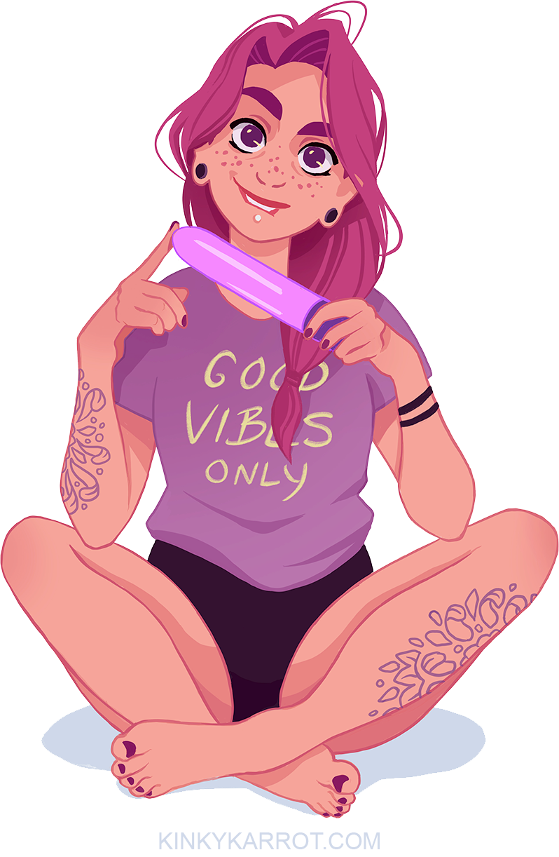 Playful Sex Ed Woman with Vibrator Female empowerment Artwork by Kinky Karrot