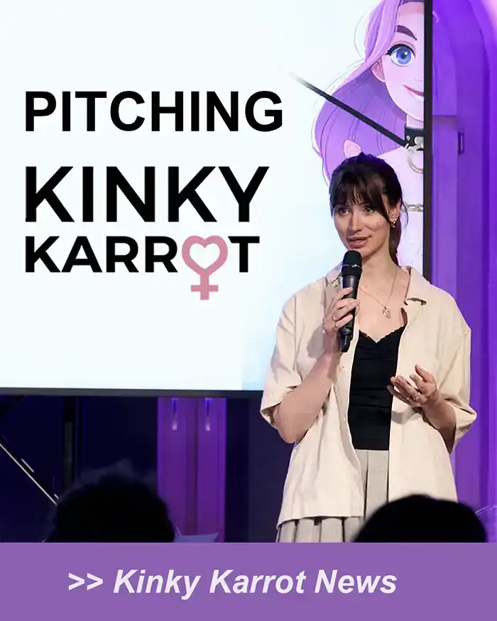 Female entrepreneur Marie Sann pitching her sex-positive project Kinky Karrot
